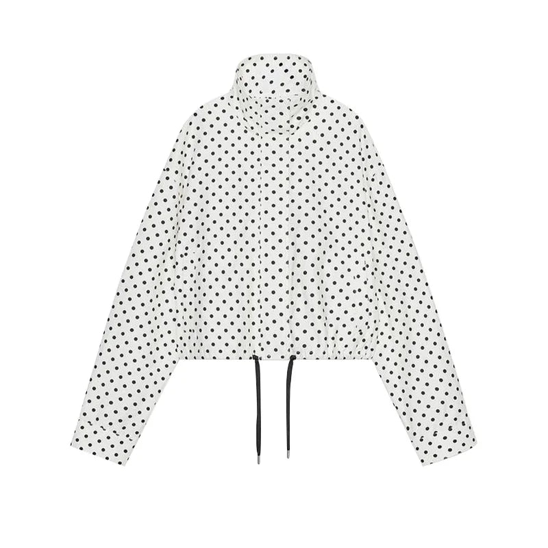 Polka Dot Print Shorts Coats Suits Women Loose High Neck Long Sleeves Zipper Drawstring Sets Female 2025 Autumn New Chic Set