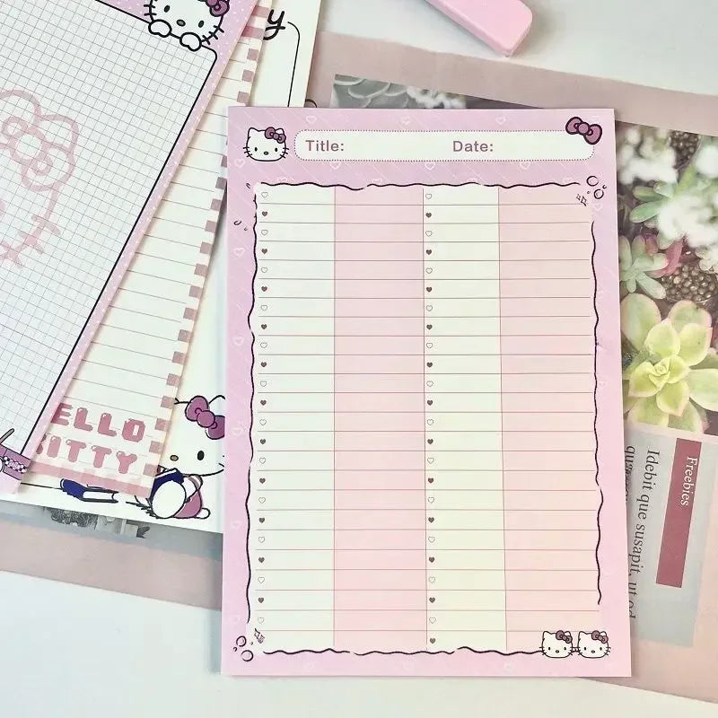 2025 Sanrio Hello Kitty Notebook - Kawaii Anime Heart Grid & Lines, Student Office Stationery
