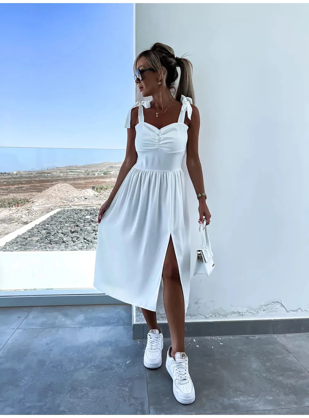 Summer Sexy Strap Midi Party Dresses Women 2024 Fashion Sleeveless Backless Print Slim White Dress Vacation Sundress Elegant