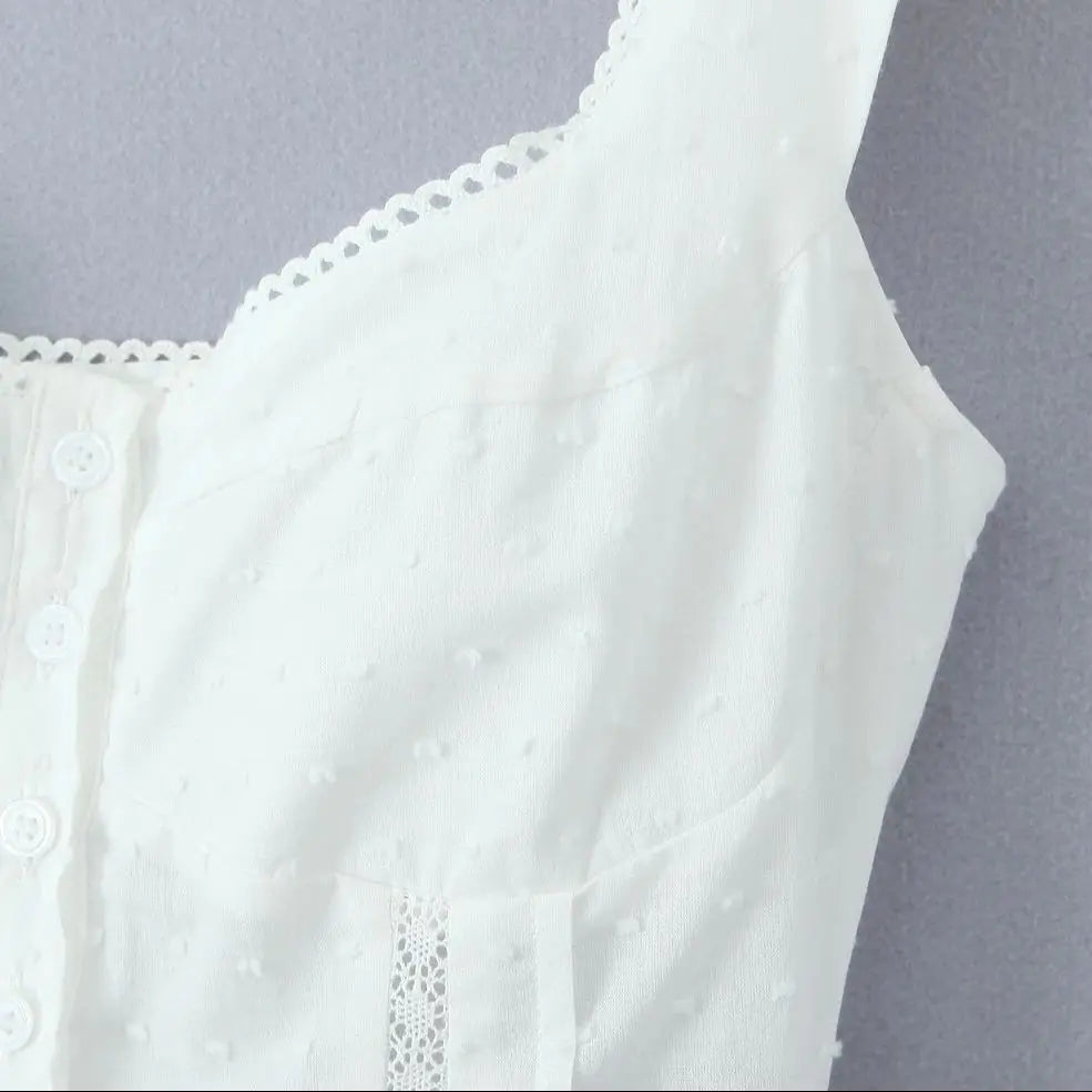 2025 Summer Plain White 3D Dot Sleeveless Tank Women Open Buttons Slim fit Elastic Back Tank Top Crop Tops