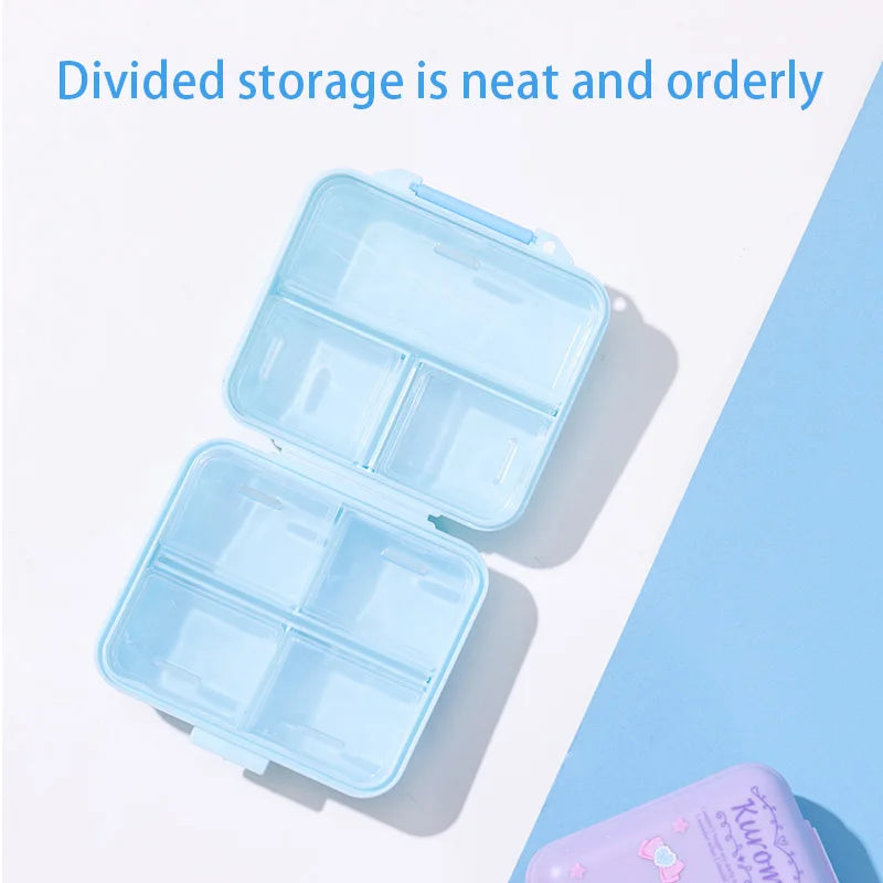 Cute Kuromi My Melody 7 Compartment Pill Case Daily Medicine Organizer with Removable Stickers Travel Portable Moisture Proof
