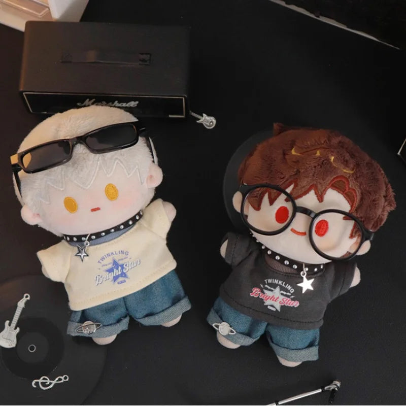 Labubu Clothes For 15/17cm V1 V2 V3 Plush Idol Doll Hip Hop T-Shirt Pants Necklace 3PCS/Pack Decoration Accessories Fans Gift