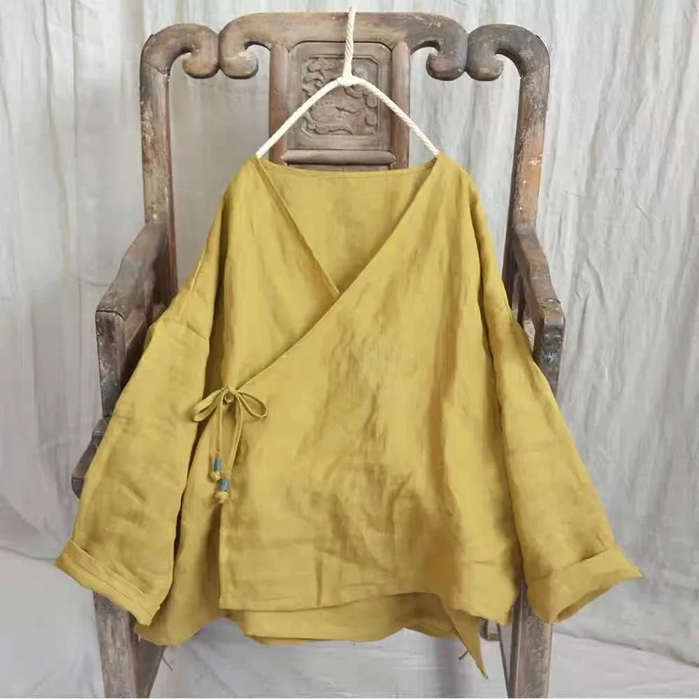 THHONE Fashion Woman Blouse 2024 Autumn Blusa Mujer Long Sleeve Korean Loose Women's Shirts Cotton Linen Solid Lace-up Camisas