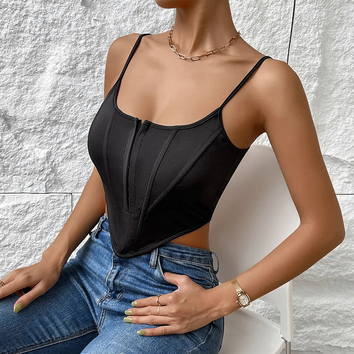 SINGREINY Patchwork Slim Camisole Women Backless Strap Y2K Crop Top Zipper Streetwear Ladies Fashion Sexy Club Summer Tank Top