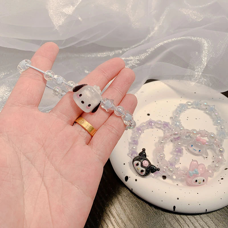 Sanrio Beaded Bracelet Cartoon Kuromi My Melody Cinnamoroll Bracelet Cute Sweet Jewelry Girl Gift