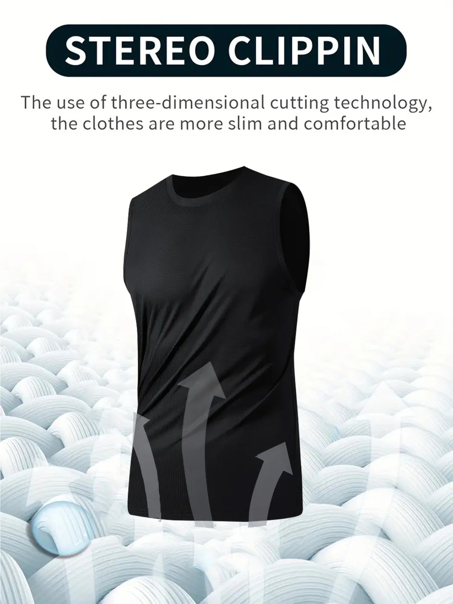 Men's Sports Vest Black 5-Piece Breathable Round Neck Slightly Elastic Fabric Pure Color Suitable for Spring, Summer and Autum R