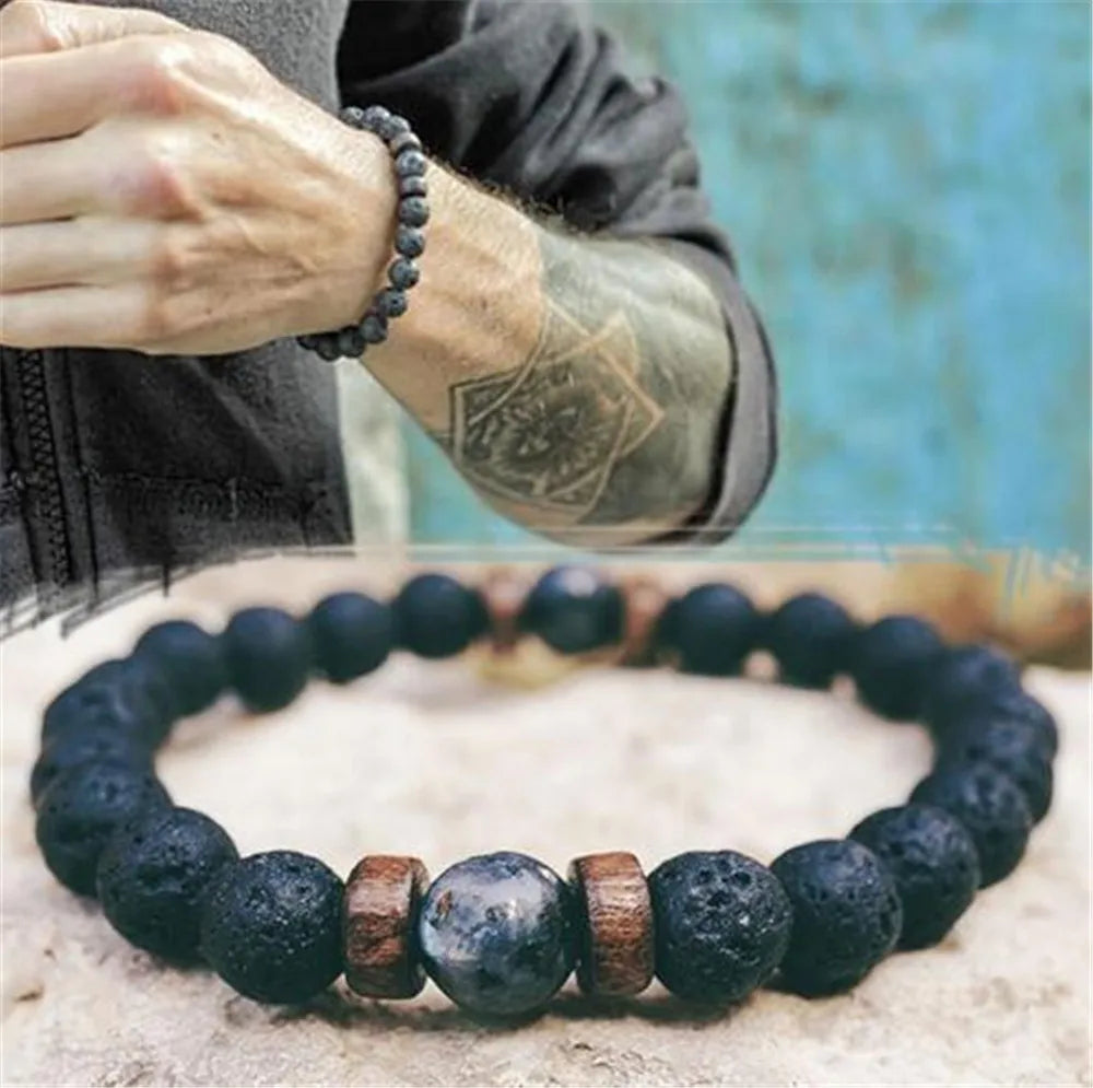 Volcanic Stone Bracelet for Men Lava Wooden Beads Bracelet Tibetan Buddha Wrist Chain Women Men Jewelry Gift New Bracelets