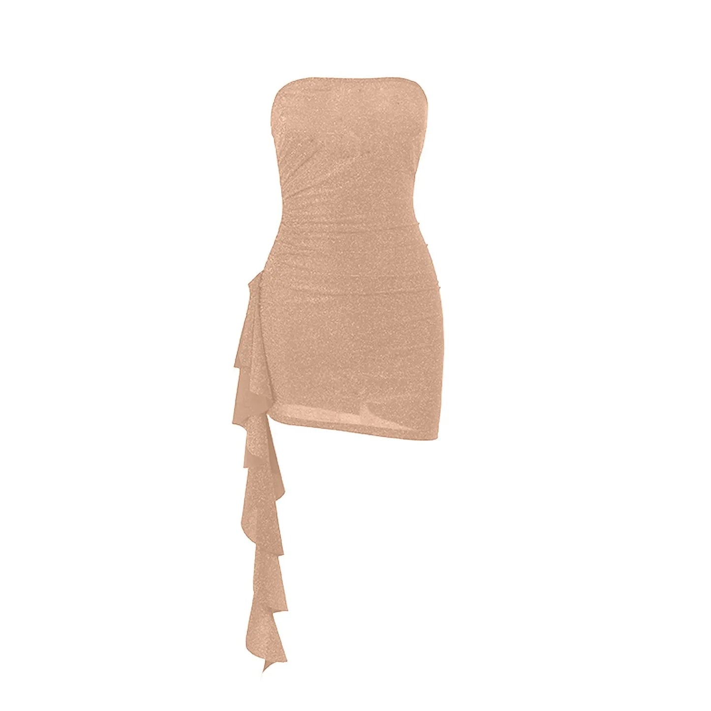 2024 Glitter Sexy Dress Women Strapless Skeleton Mini Summer Bodycon Dress Vestido Elegant Ruched Ruffles Robe Night Party Dress