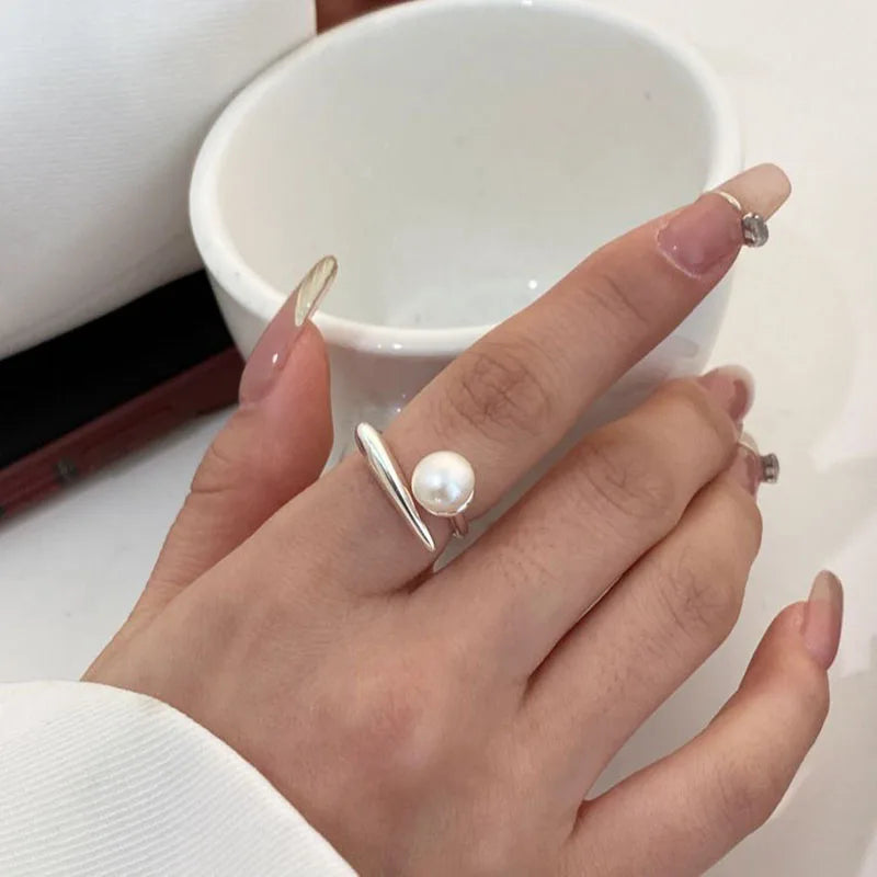 925 Sterling Silver Round Pearl Ring Wedding Adjustable Rings For Women Jewelry Wholesale Money 925