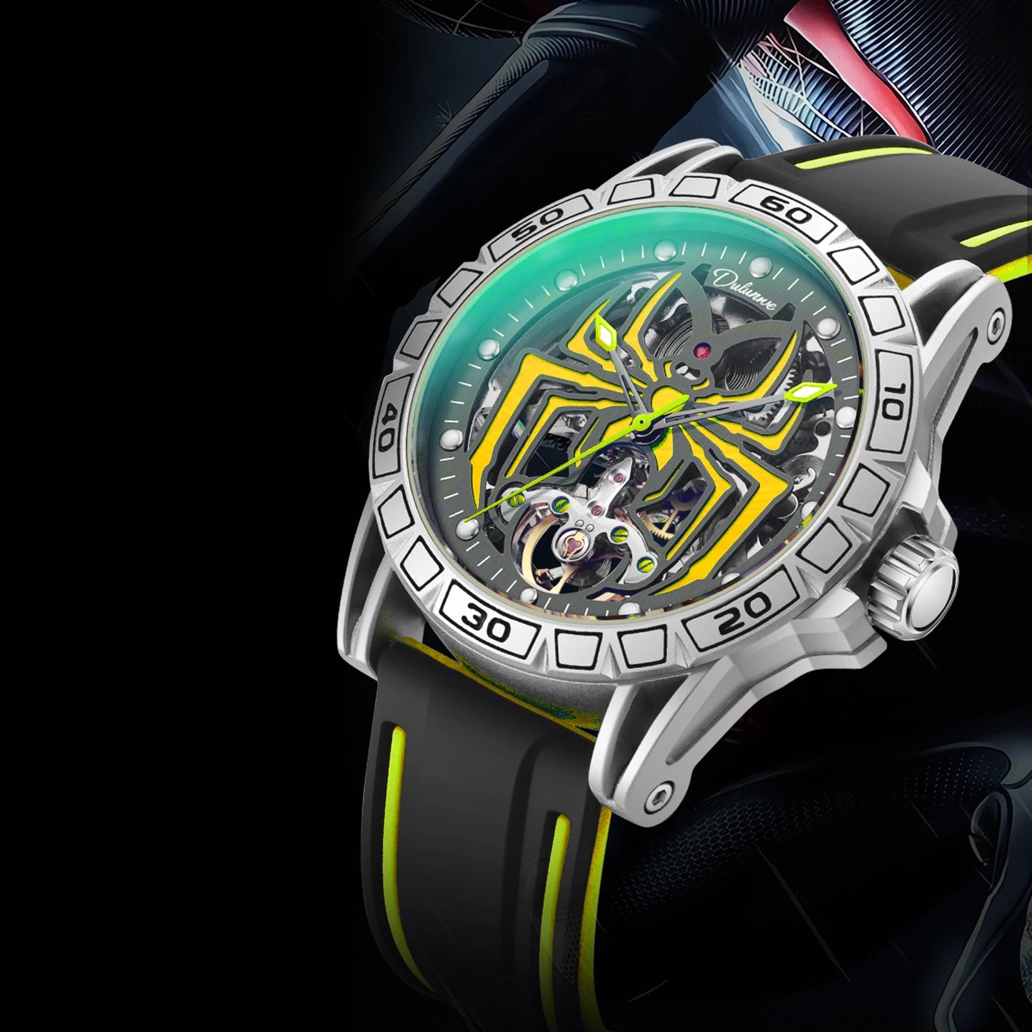 Dulunwe Luxury Brand Hollow Spider Luminous Waterproof Automatic Watch Men's Watch Tourbillon Mechanical Automatic Winding