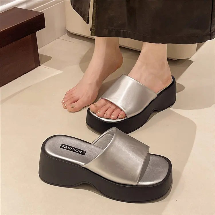 Women Slippers 2025 Summer New Luxury Sandals Women Thick Soled Designer Square Toe Slippers Slides Women Zapatos