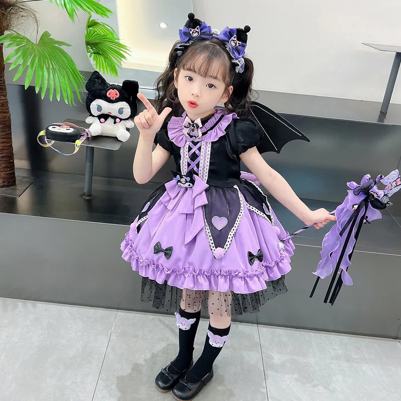 2025 Cosplay Kuromi Lolita Princess Dress Children Birthday Party Costume Summer dress Bow Puffy Skirt Dress Suit Girls Gift