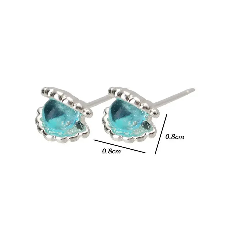 Fashion Shell-shaped Stud Earrings Blue Color Earrings for Women Ear Studs Sweet Girls Fashion Jewelry Party Gifts