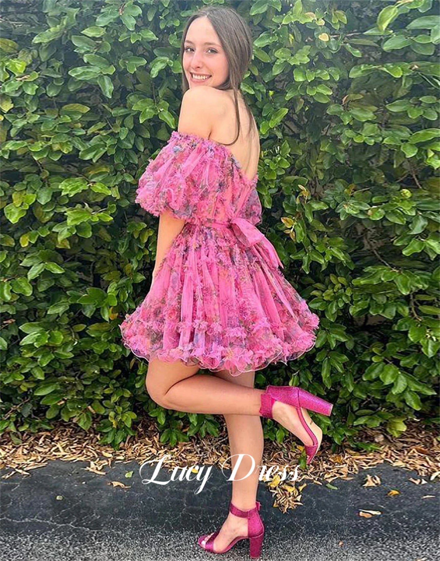Lucy Customized Floral Fabric Elegant Womens Party Dresses Women 2025 Graduation Gown Robes De Cocktail Women's Dress Mini Skirt