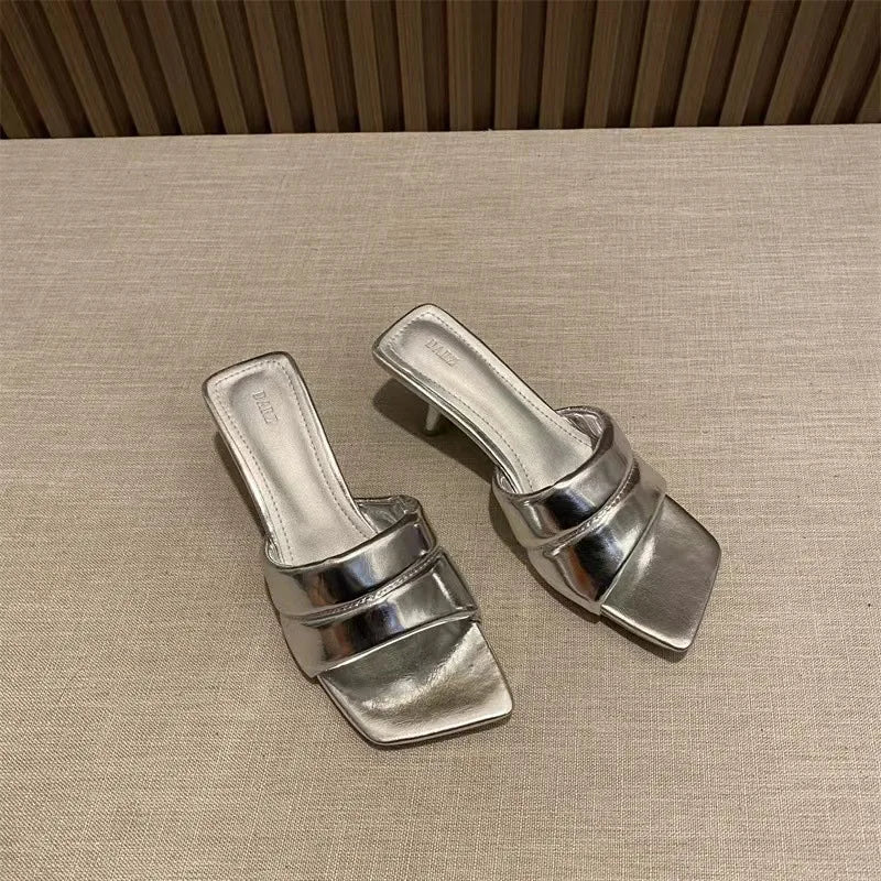 Women's Slippers New Women's Summer Wear Fashion Open-toed Square Flip-flops Women's High Heels Sandals Women zapatos de mujer