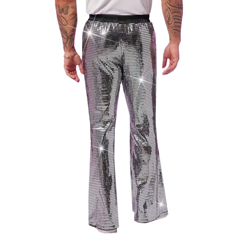 2025 Summer New Men's Luxury Casual Pant Fashion Singer Bar KTV Stage Performance Loose Breathable Silver Trousers