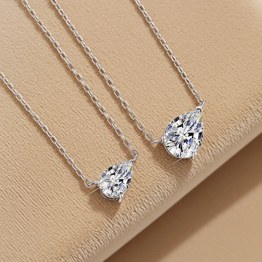 EWYA ペアカット 1/2CT ソリティア モアサナイト ペンダント ネックレス レディース メンズ 925 シルバー ウォータードロップ ラボダイヤモンド GRA認定 ネックチェーン