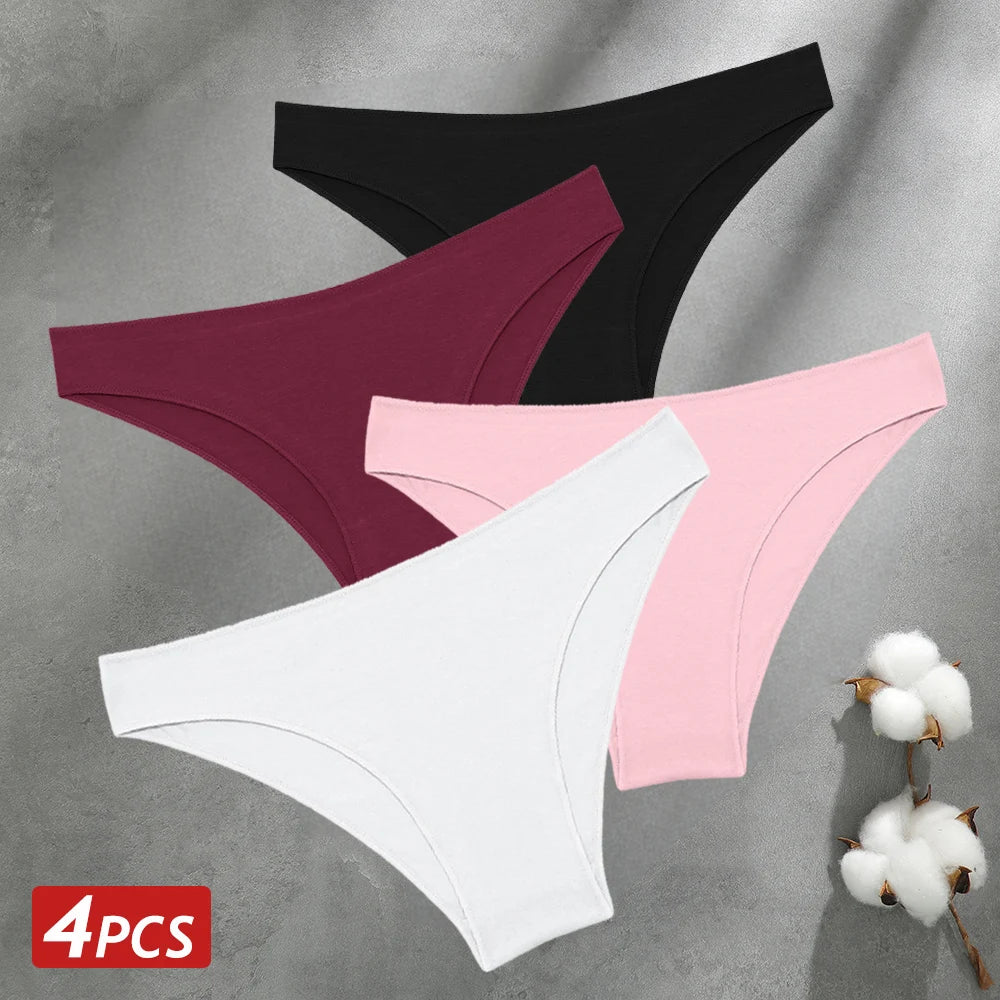 4PCS Seamless Cotton Panties Women Solid Color Briefs Sexy Low Waist Underpants Female Breathable Underwear Ladies Stretch Panti