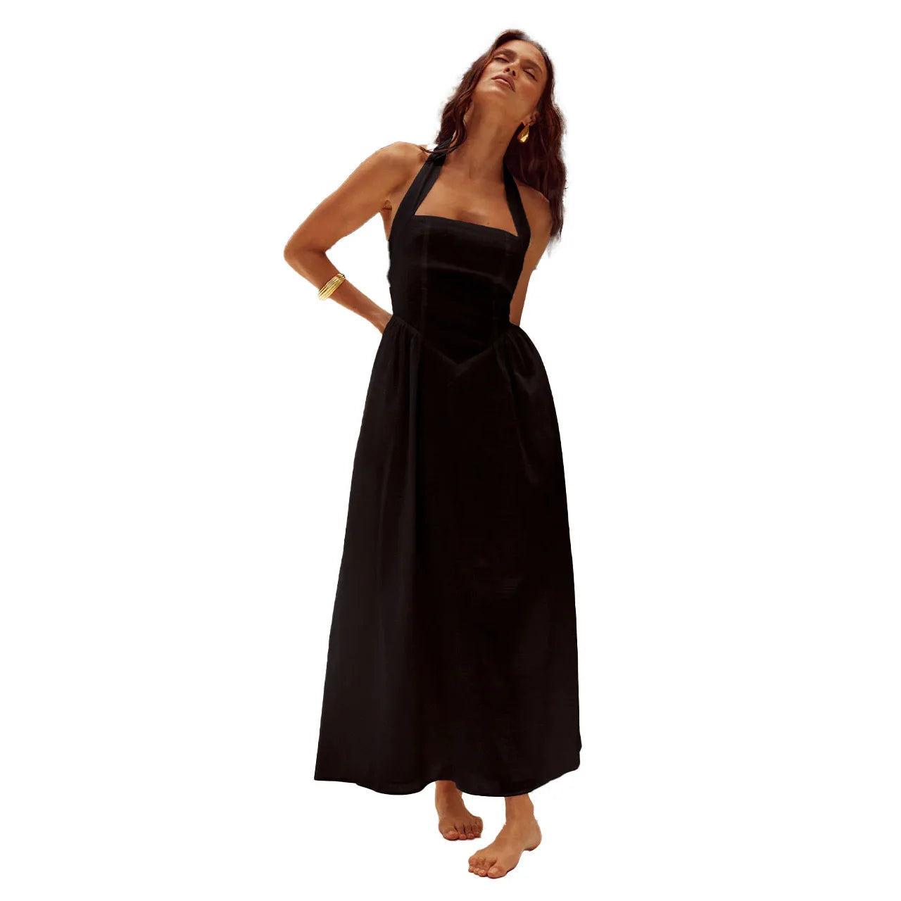 Fashion Halter Neck Long Dresses Women 2024 Summer New Sexy Backless Temperament Commuting Maxi Dress Female Streetwear Vestidos