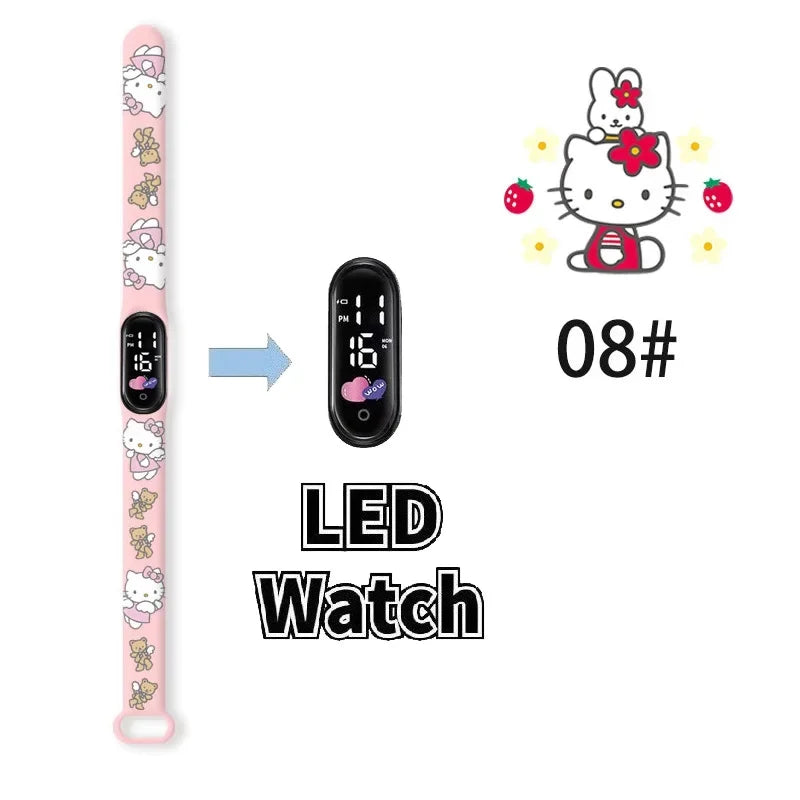 Cartoon Hello Kittys Electronic Led Sports Watch Kawaii Sanrio Kuromi Cinnamoroll Student Child Printing Water Proof Gifts Toys