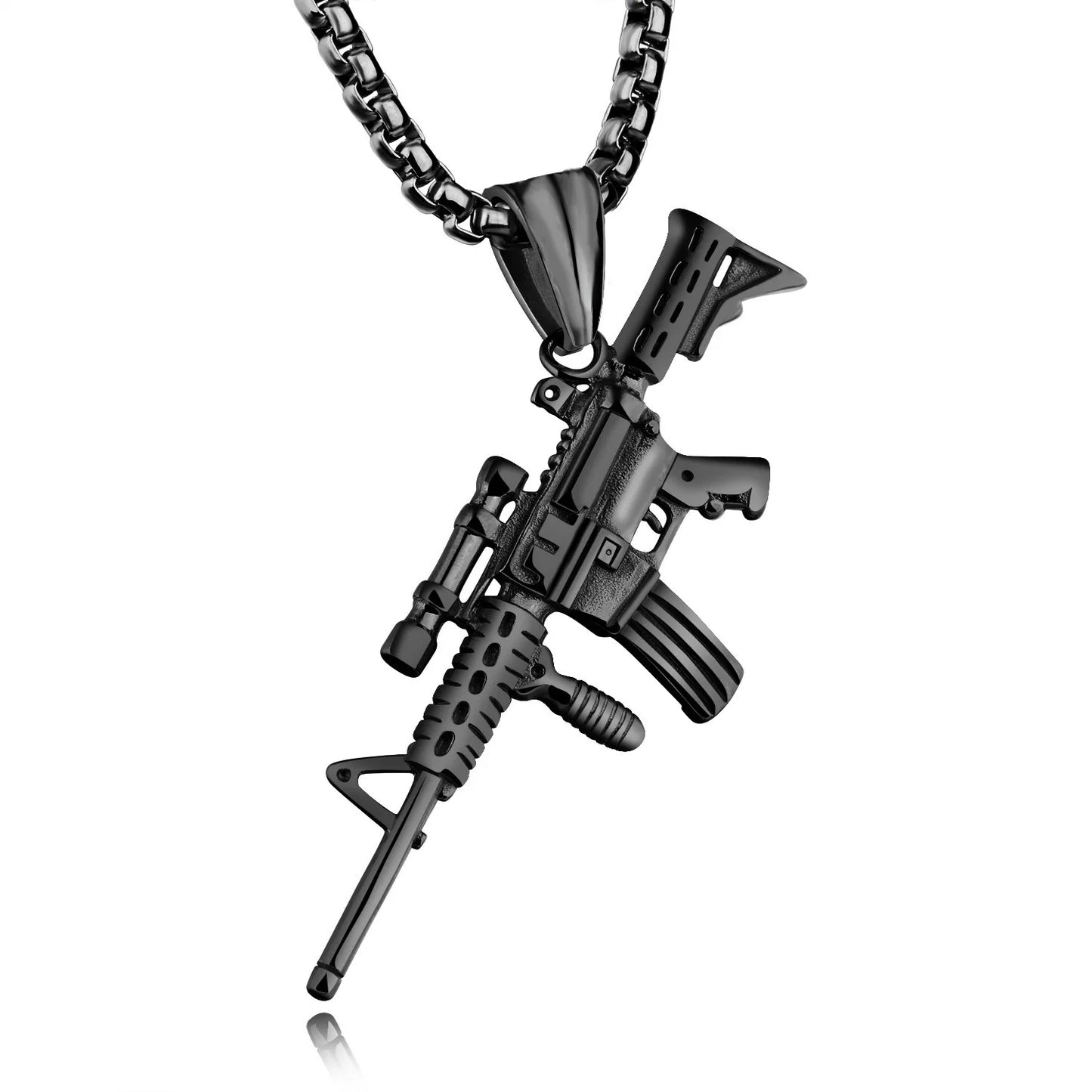 Men's Machine Gun Pendant Necklace Hip Hop Punk Black Gold Color Stainless Steel Chain Retro Accessories Hippie Rapper Jewelry