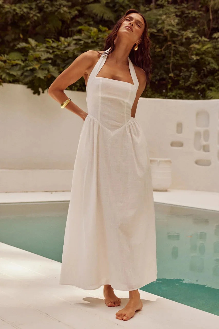 Fashion Halter Neck Long Dresses Women 2024 Summer New Sexy Backless Temperament Commuting Maxi Dress Female Streetwear Vestidos