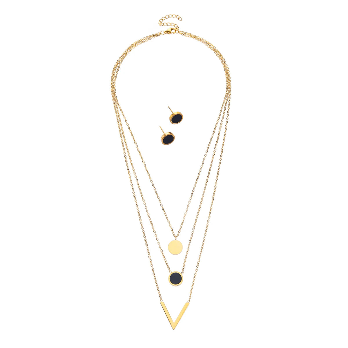 3 piece set for women 18K gold-plated stainless steel V-shaped shell drop oil stack wear necklace earrings Mother's Day gift