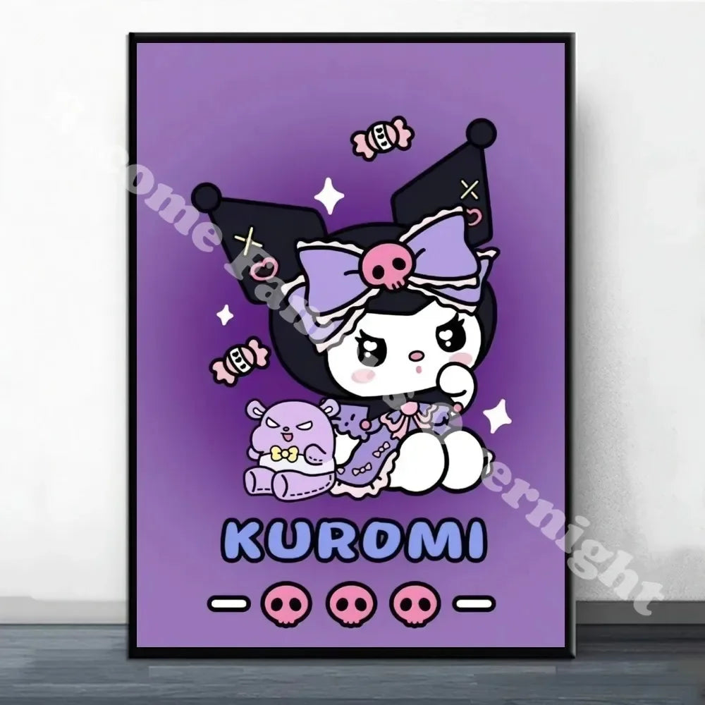 MINISO Sanrio Kuromi Poster Painting Wall Pictures For Living Room Decor Sticker