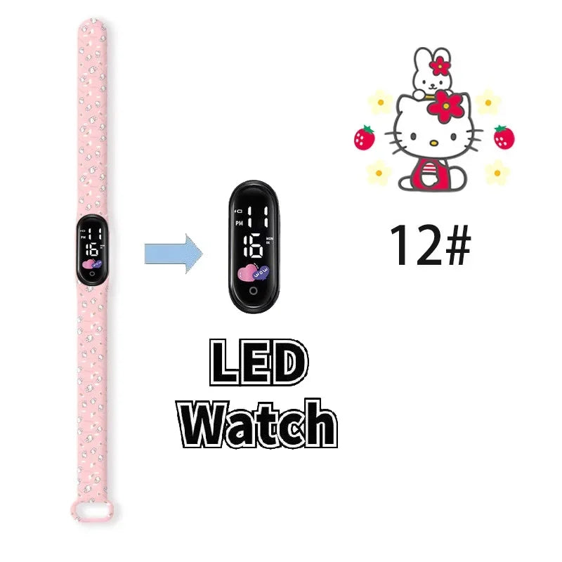 Cartoon Hello Kittys Electronic Led Sports Watch Kawaii Sanrio Kuromi Cinnamoroll Student Child Printing Water Proof Gifts Toys