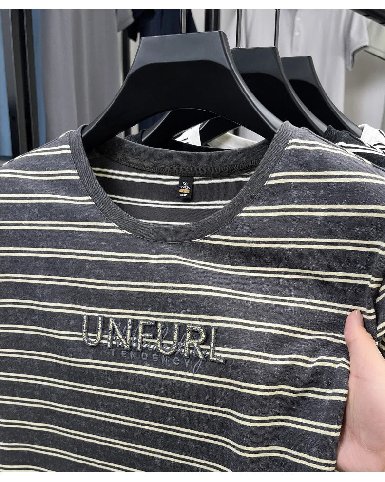 Top Grade Yarn Dyed New Summer Tops Striped Designer Tshirt Men 2025 Round Neck Brand Short Sleeve Casual Fashion Men Clothing