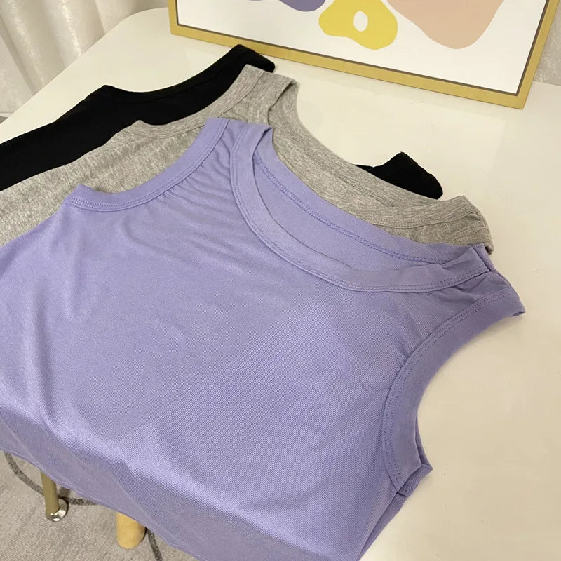 I-Shaped Tank Women Inner Outer Wear Sleeveless Bottoming Shirt Summer Thread Vest Slim-Fit Cover Supernumerary Breast Tops