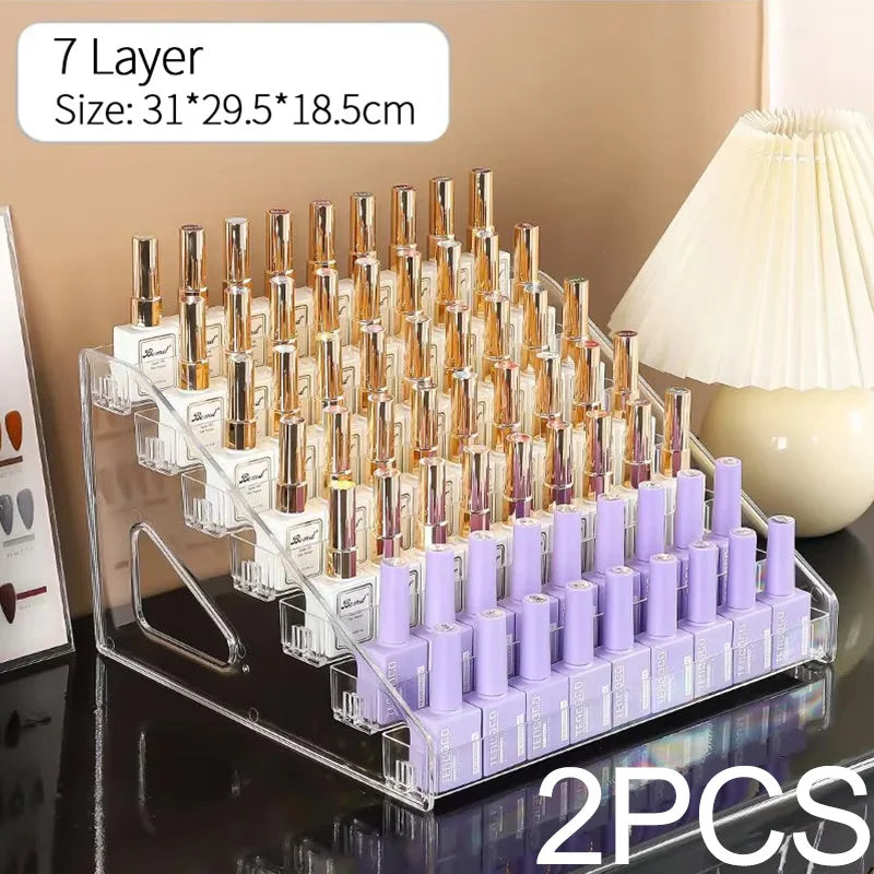 3/4/5/6/7 Layers Acrylic Nail Polish Display Rack Transparent Cosmetic Organizer Multi-layer Simple Mounting Rack Stand Holder