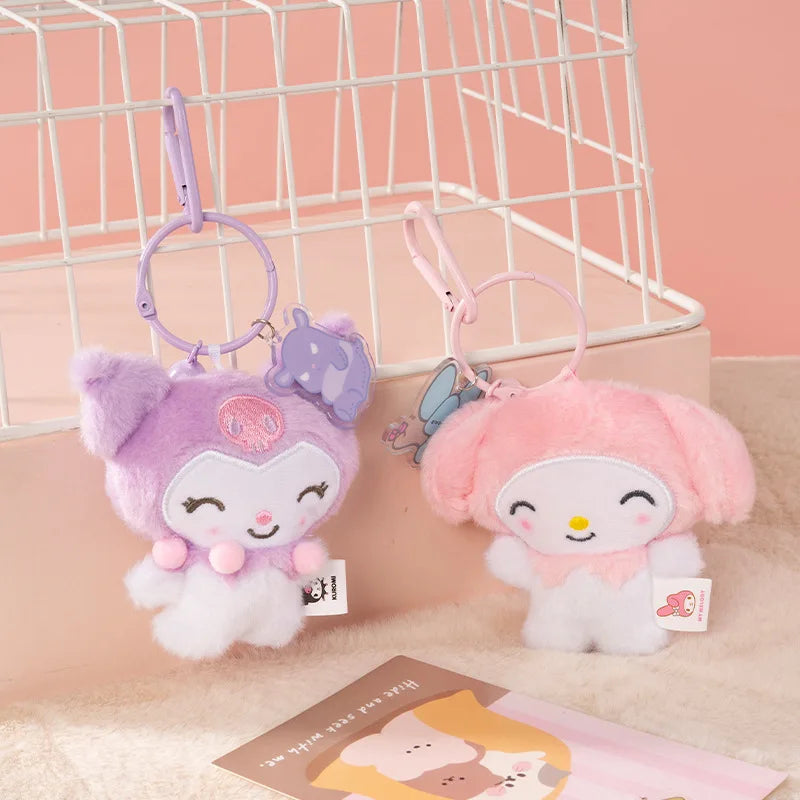 12cm Sanrio My Melody Kuromi Cinnamoroll Kt Cat Purin Dog Plush Toy Anime Stuffed Animals Keychains Small Pendant