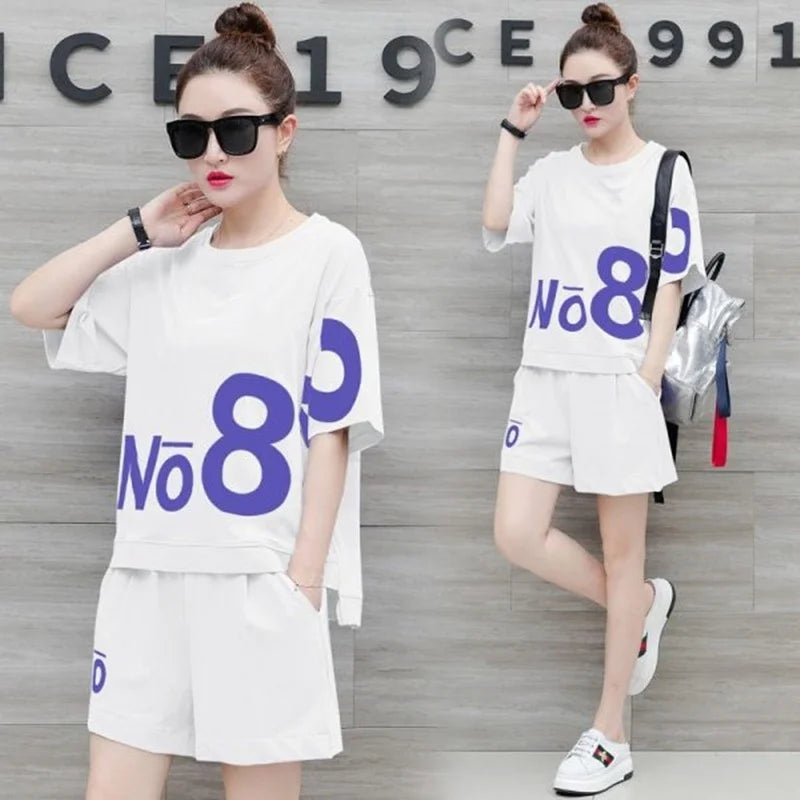 Casual suit women's shorts sportswear summer new 2025 fashion fat MM large size short-sleeved T-shirt two-piece set trendy