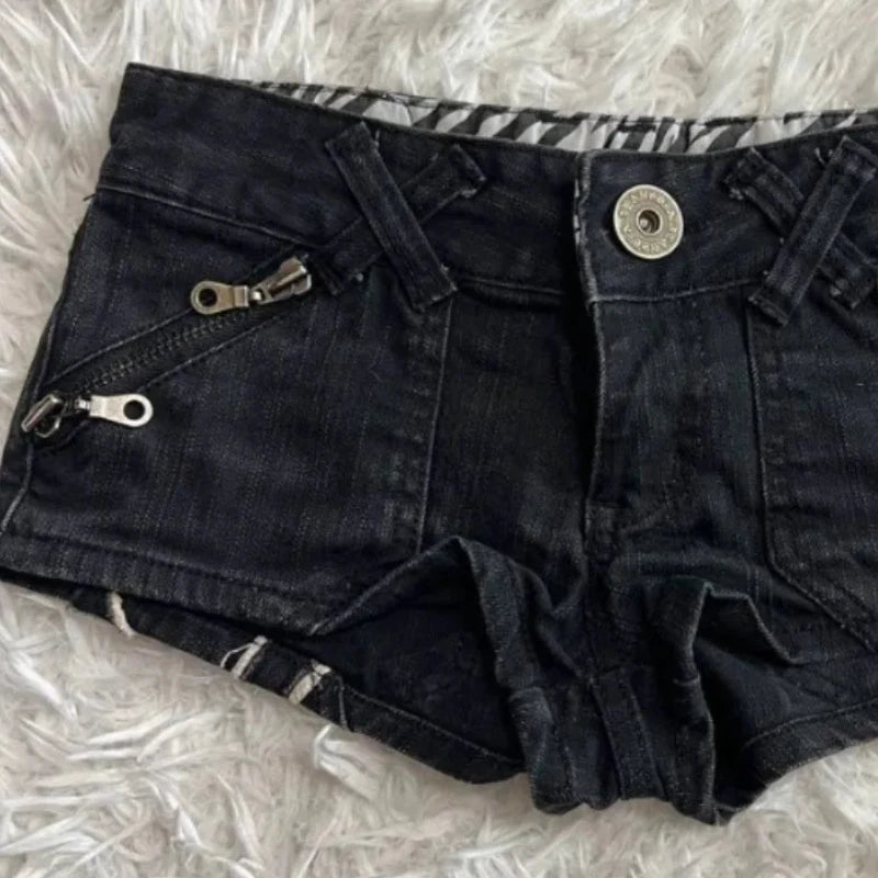 Hip hop fashion street clothing graphic printing style women black shorts ins y2k goth slim denim shorts