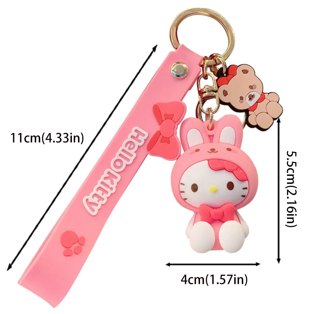 Anime Sanrio Hello Kitty Figures Keychain Kawaii Melody Kuromi Doll Backpack Pendant Decoration Keyring Girl&Kid Gifts Toys