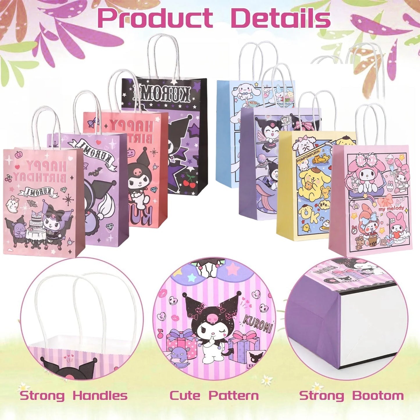 Cinnamoroll Paper Gift Bags Birthday Decor Kuromi Candy Bag Hello Kitty Biscuit Package boys Girls Favors Gifts Party Supplies