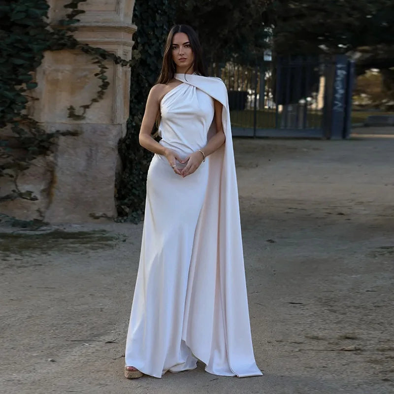 Elegant Satin Ribbon Halter Backless Sleeveless Dress for Women Slim Fit Party Evening Robes Lady Solid Color Autumn Summer 2025
