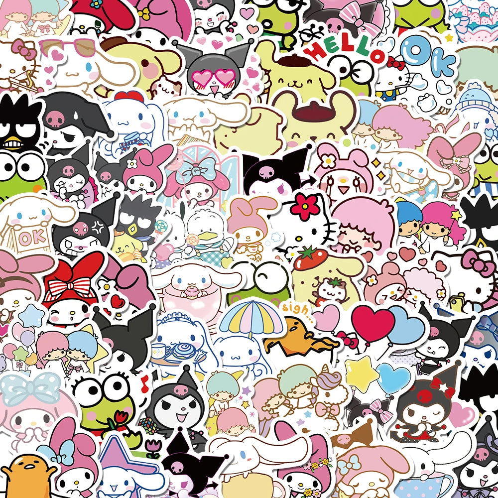 50/100PCS Sanrio Mix Stickers Hello Kitty Kulomi Waterproof Graffiti Phone Laptop Luggage Guitar Notebook Stickers Kids Toys