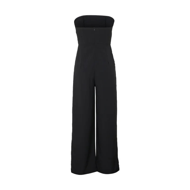 Women's Elegant Sleeveless Jumpsuits Summer High Waist Wide Leg Rompers Fashion Black White Splice Off Shoulder Party Playsuits