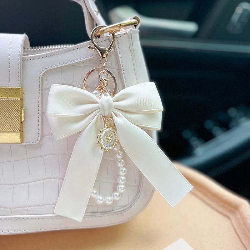 Creative Bow, Pearl Chain Keychain, Women's Fashion Bag Pendant, Car Keychain, Personalized Ribbon Necktie
