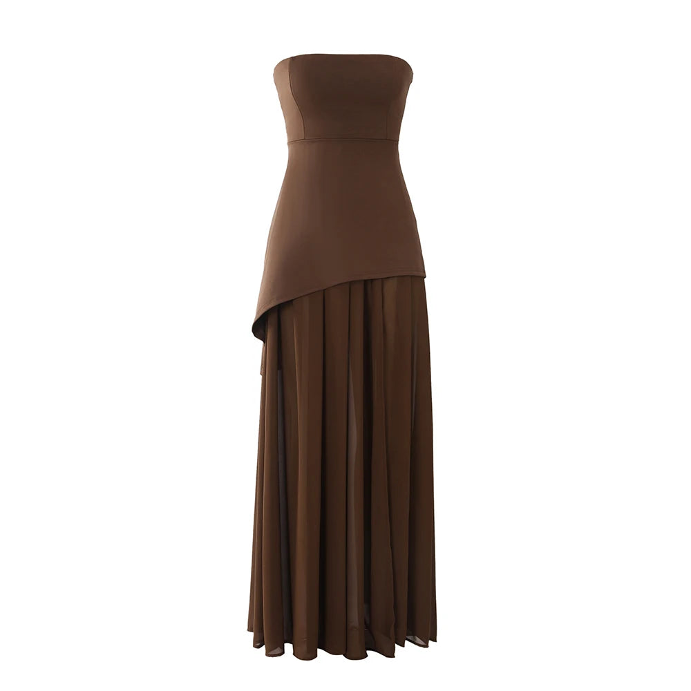 Suninheart Summer Long Dress Elegant 2025 New Arrivals Strapless Chiffon Dress with Scarf Sexy Party Dresses Women