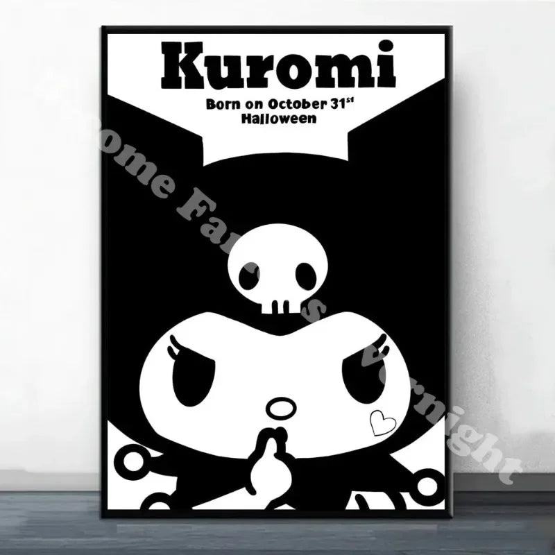 MINISO Sanrio Kuromi Poster Painting Wall Pictures For Living Room Decor Sticker