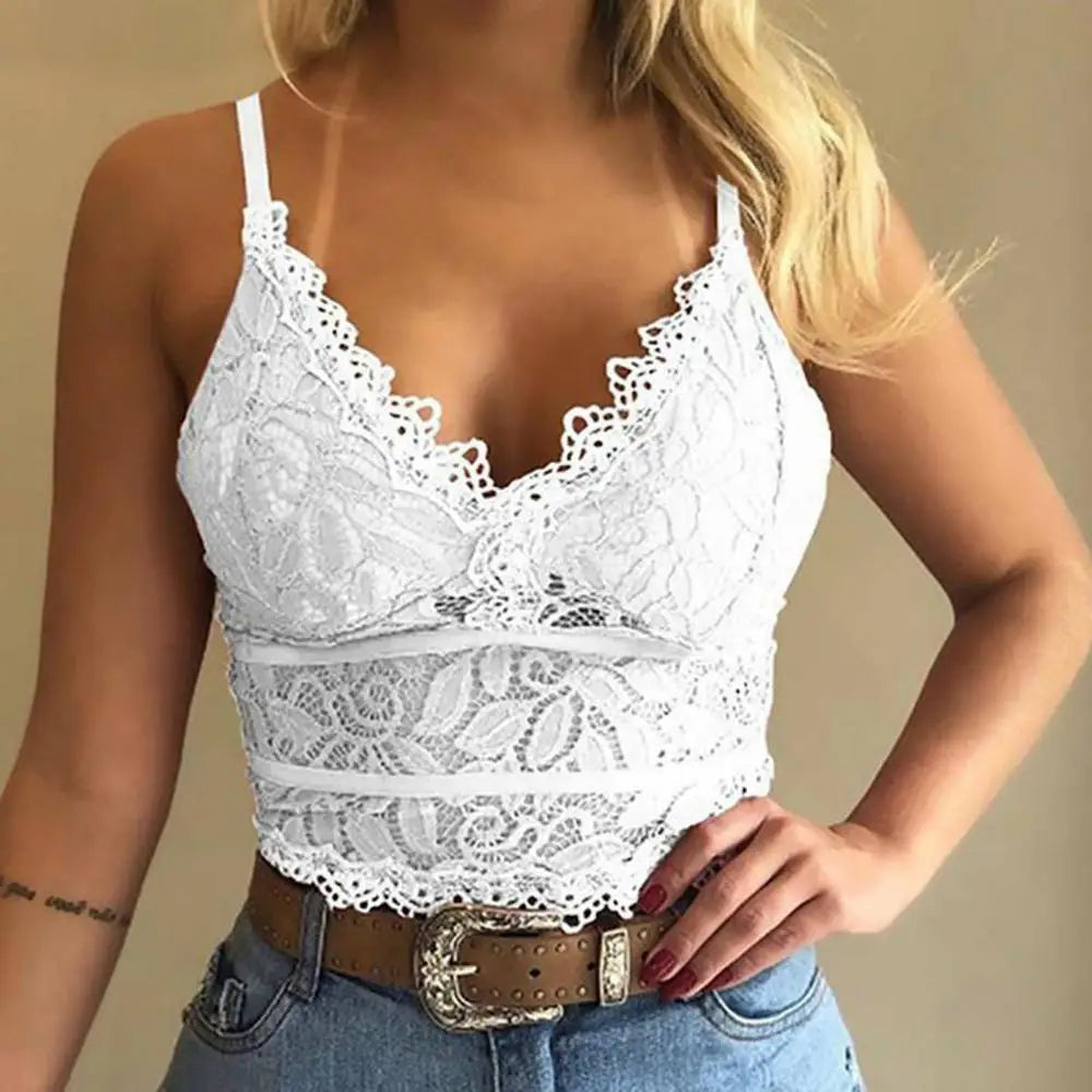 Plus Size 3XL Vest Tank Women Lace Sexy Camisole V Neck Tank Top Underwear Vest Candy Color Bralette Clothes