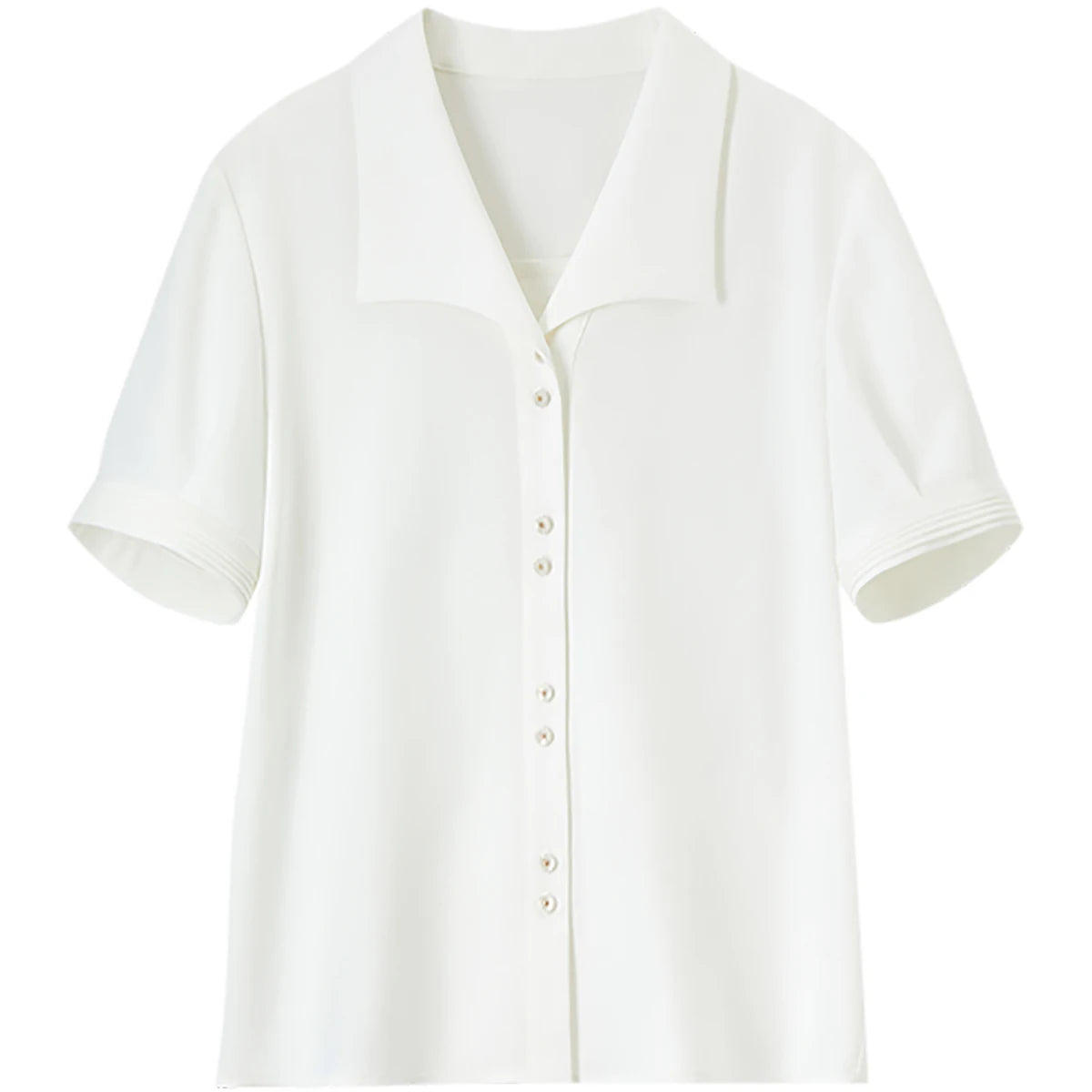 SENTUBILA Turn Down Collar Shirt Women Summer 2025 Twill Texture Chic Button Short Sleeve Elegant Solid Woman Blouse 152C87931