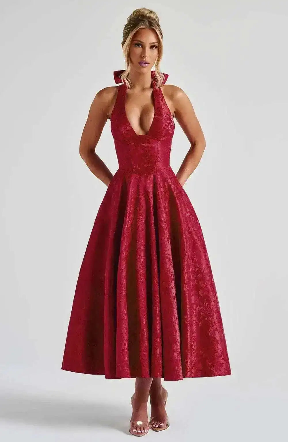 Giyu Club Evening Party Dresses Women 2025 Summer Sexy Bow Halter Long Dress Elegant Jacquard Lace Up Backless Birthday Robe