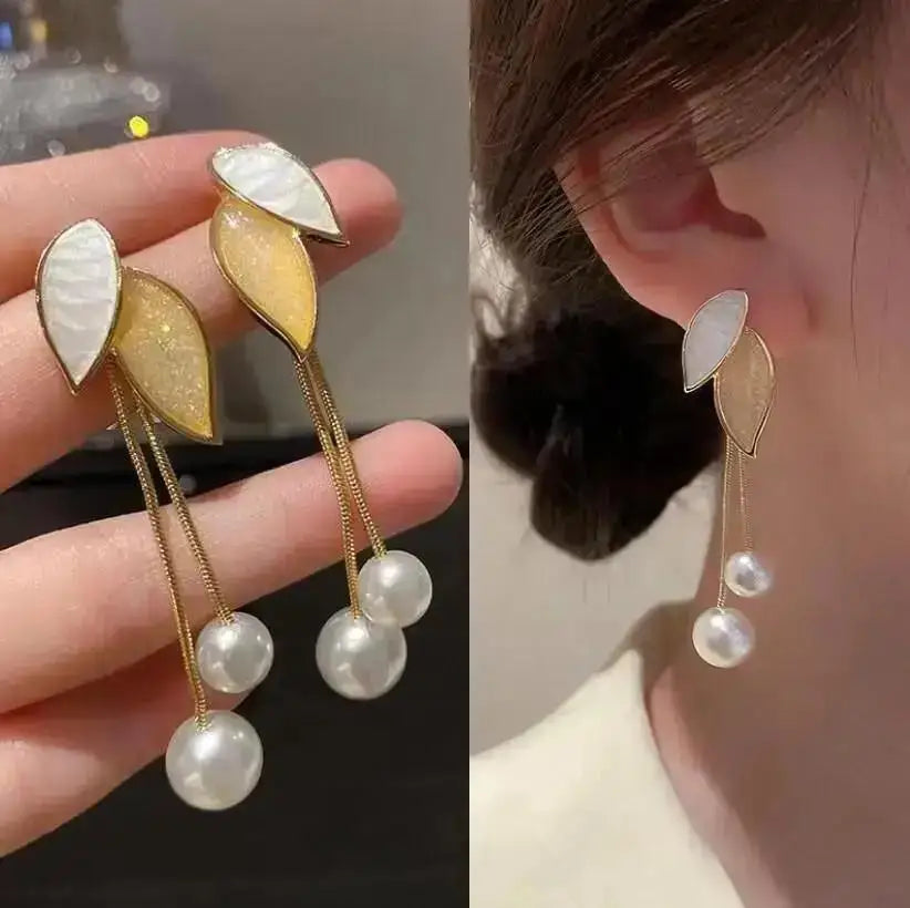 925 Silver Needle Korean Fashion Tassel Pearl Earrings For Women Jewelry 2025 Trending New Vintage Women's Pearl Drop Earrings