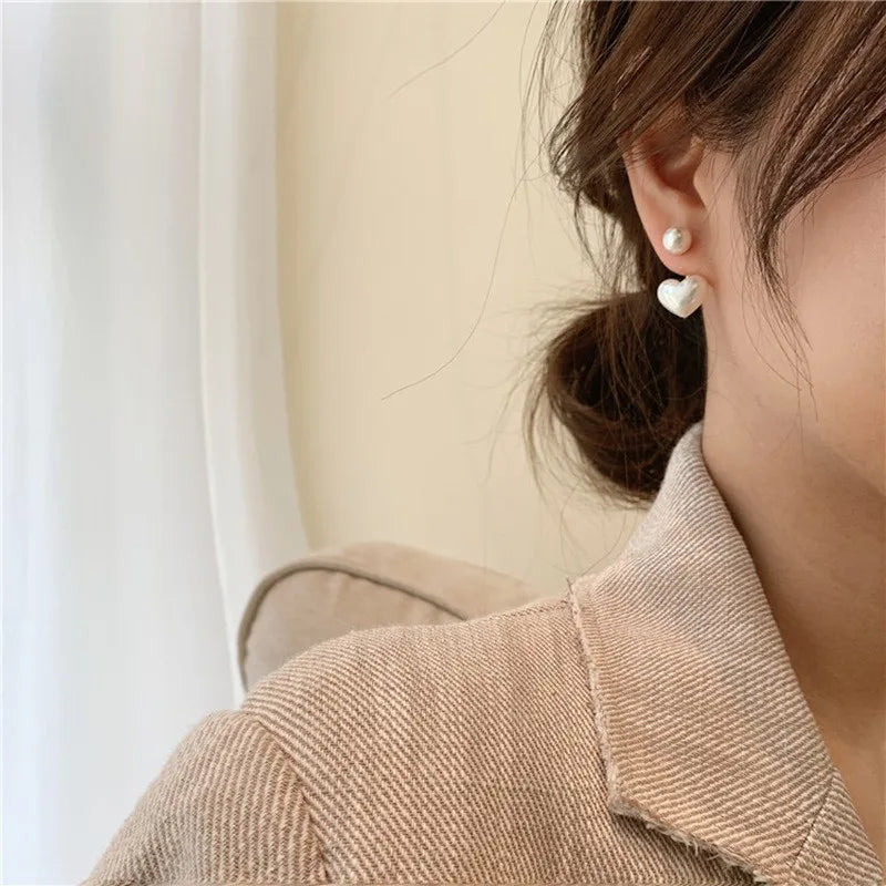 925 Silver Needle Korean Fashion Imitation Pear Earrings For Women Jewelry 2025 Trending New Luxury Women's Heart Stud Earrings