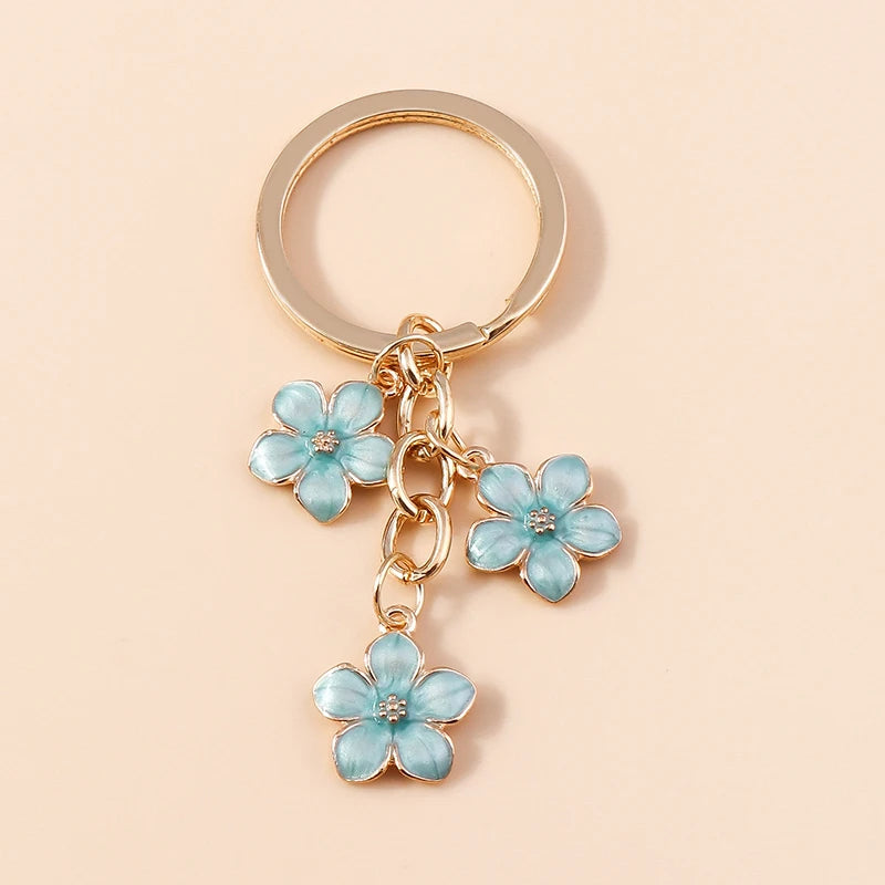 Cute Enamel Keychain Colorful Sakura Flower Key Ring Sweet Key Chains for Women Girls Handbag Accessories DIY Jewelry Gifts