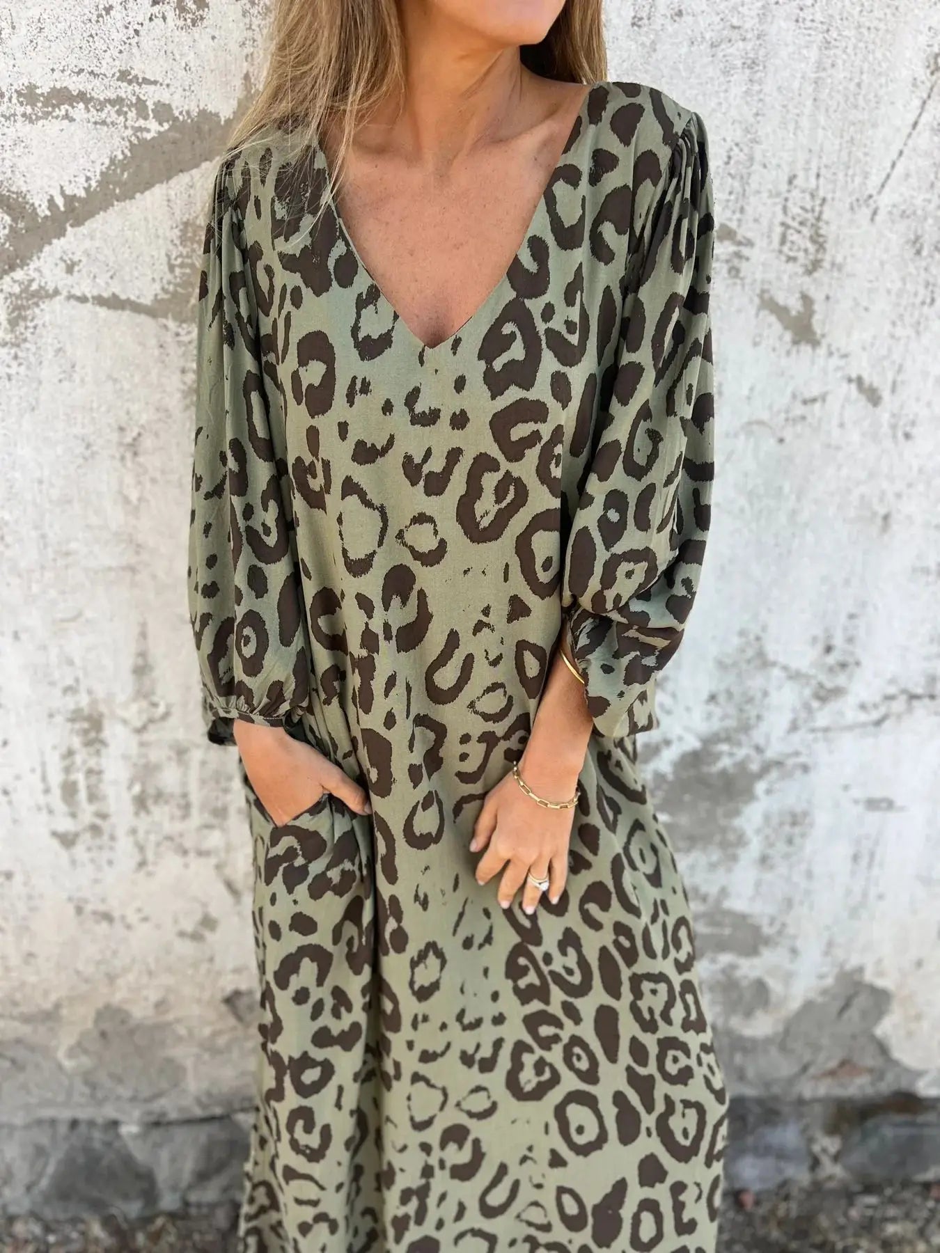 Women Sexy V-Neck Maxi Dresses Summer Bohemian Short Sleeve Leopard Print Long Dress Female Vintage Holiday Beach Cover Up Robe